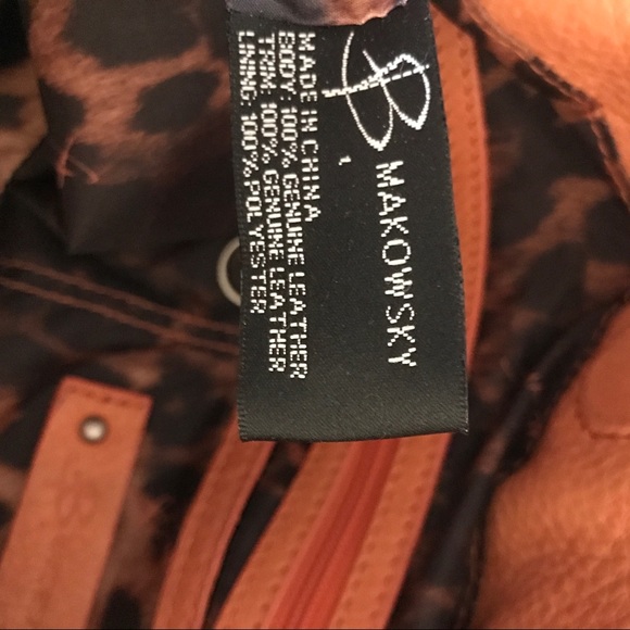 B MAKOWSKY ๐บ ๐ imprinted Leather, Shoulder hobo bag,purse. Lt. Orange - Picture 10 of 13